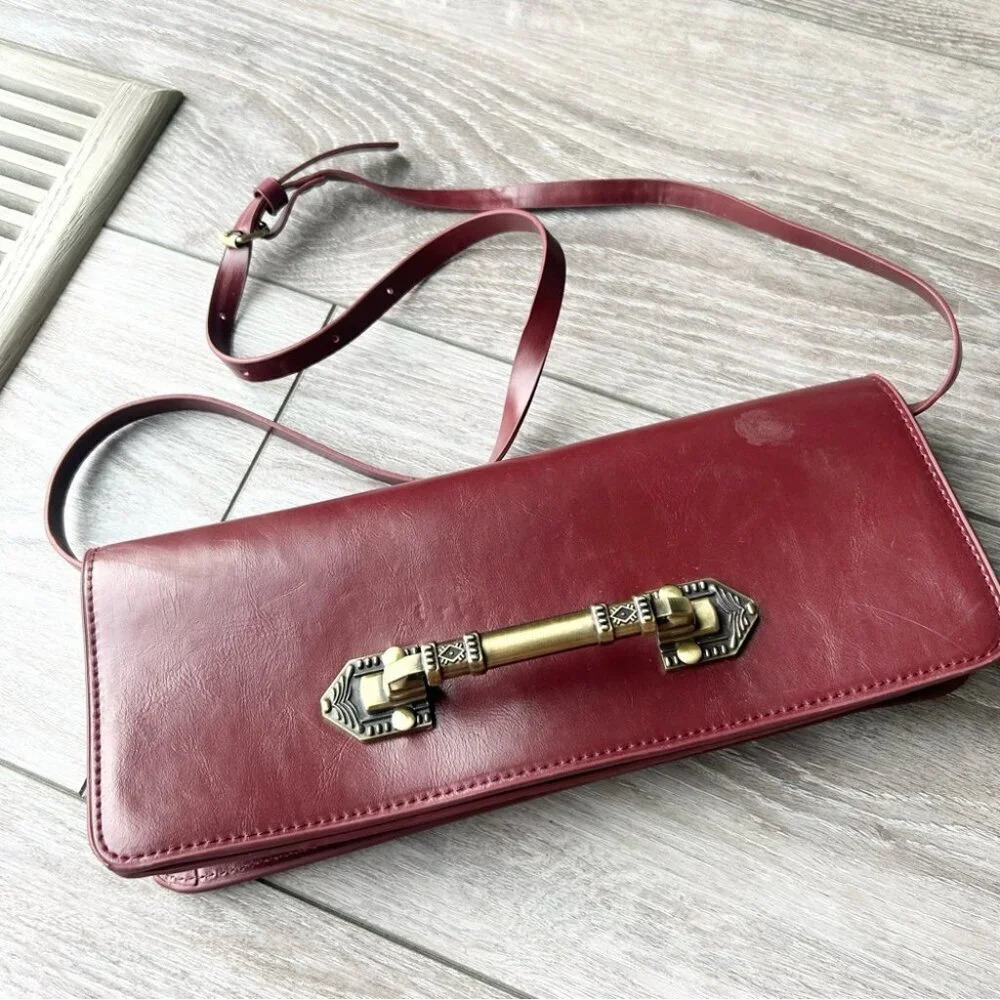 Darling Red Faux Leather Clutch Shoulder Bag
